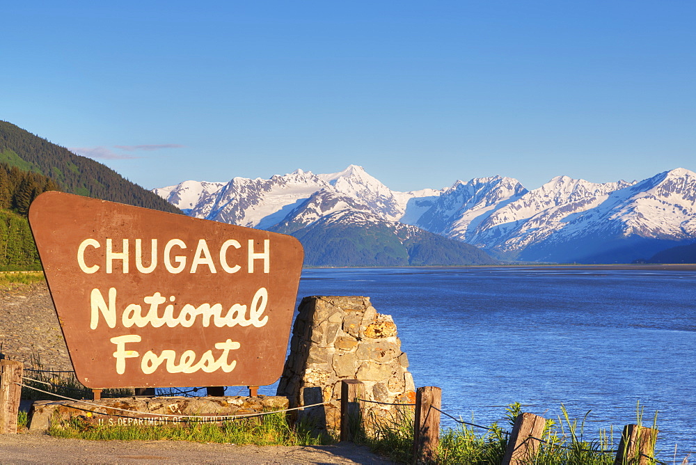 Chugach National Forest Sign Along Turnagain Arm And The Seward Highway, Southcentral Alaska, Alaska, United States Of America