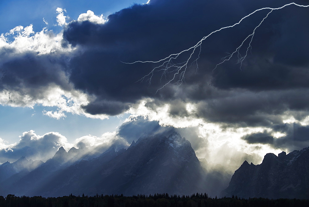 Storm Clouds And Lightening, Grand Teton National Park, Wyoming, United States Of America