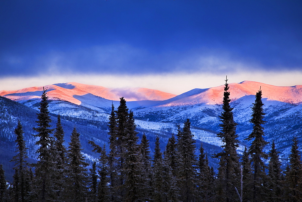 Sunset Grows On The Mountains In Winter, Chena River State Recreation Area, Fairbanks, Alaska, United States Of America