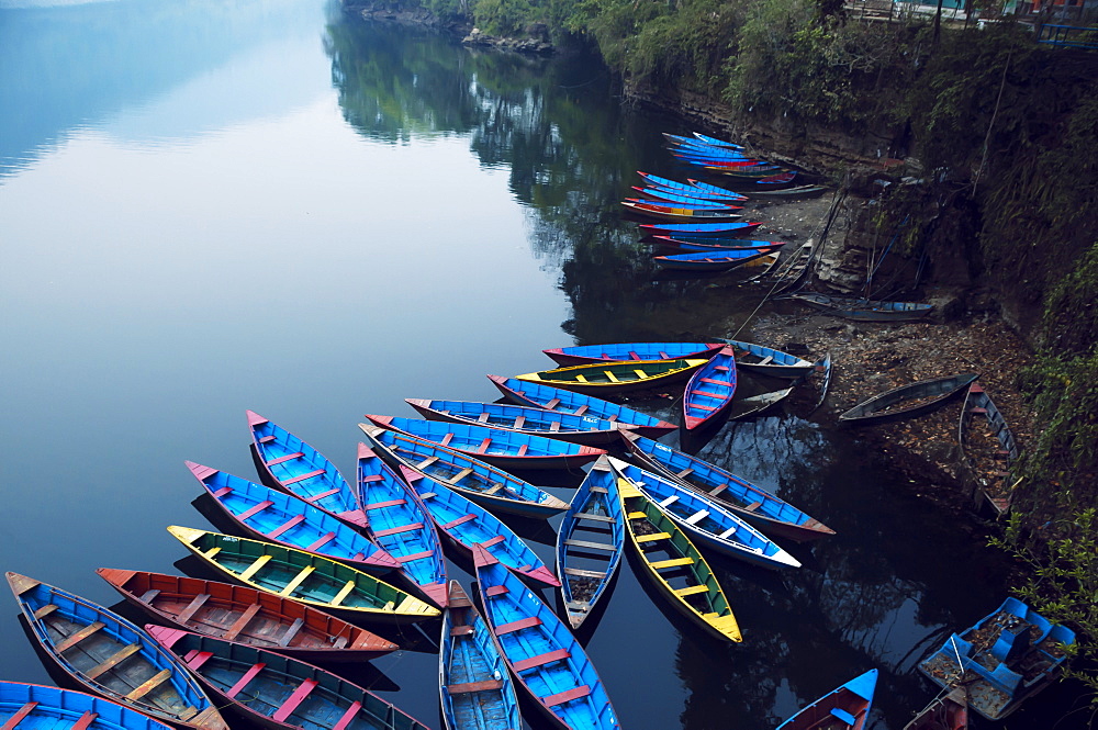 Boats In The Famous Pokhara Lake, Pokhara, Nepal