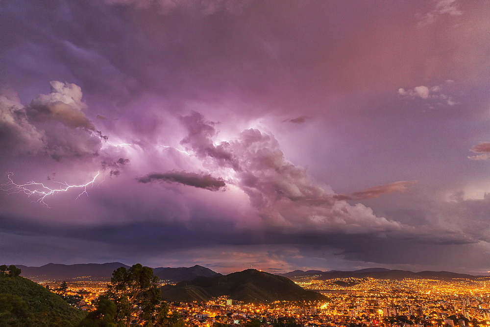 Lightning In The Night Skies Above The City Of Cochabamba, Cochabamba, Bolivia