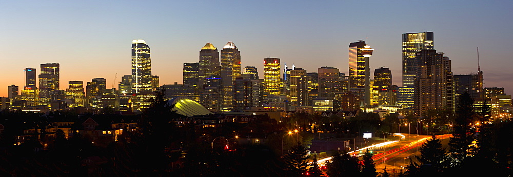 Panoramic Night Scene Of The Skyline Of Calgary, Calgary, Alberta, Canada