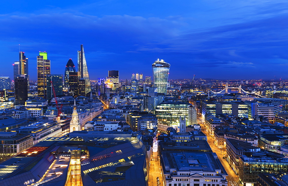 Cityscape Of London With Various Buildings In The Skyline At Dusk, London, England