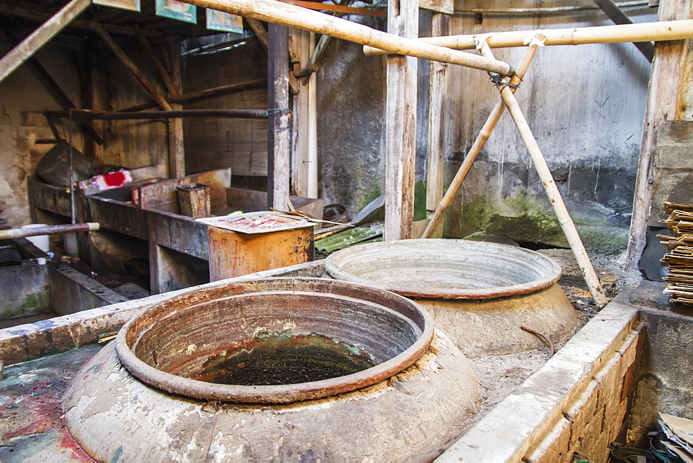 Vats Used To Dye Batik Fabrics At Gunawan Setiawan Batik Shop, Kampung Kauman, Surakarta (Solo), Central Java, Indonesia