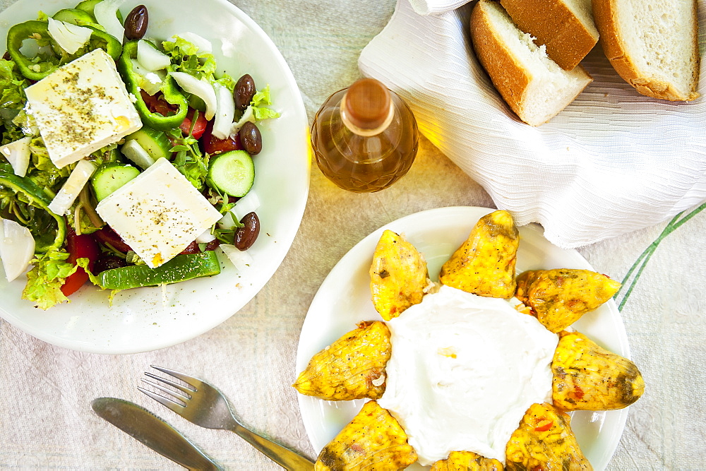 Traditional Greek Meal, Lasithi Plateau, Crete, Greece