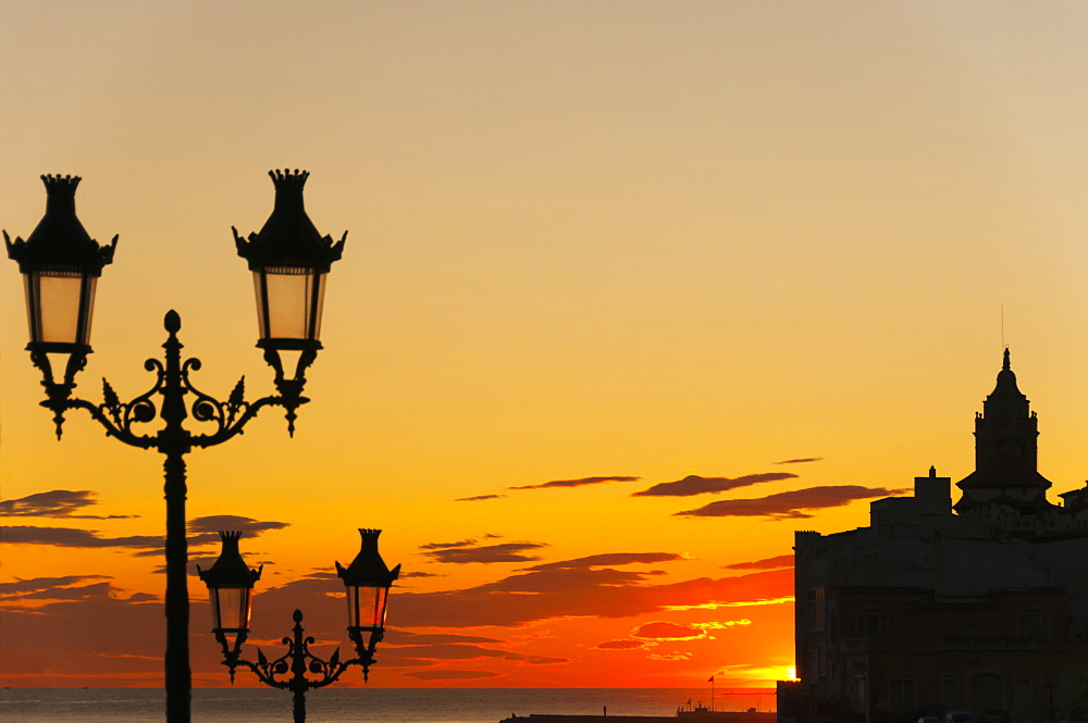 Sunset In The Beautiful Sitges Downtown, Village Near To Barcelona, Sitges, Spain