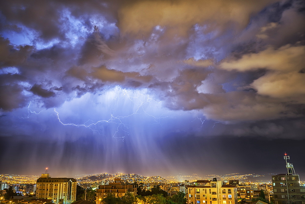 Lightning Lights Up The Night Skies Above The City Of Cochabamba, Cochabamba, Bolivia