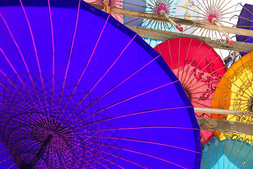 Colourful Paper Umbrellas On Display, Yangon, Myanmar