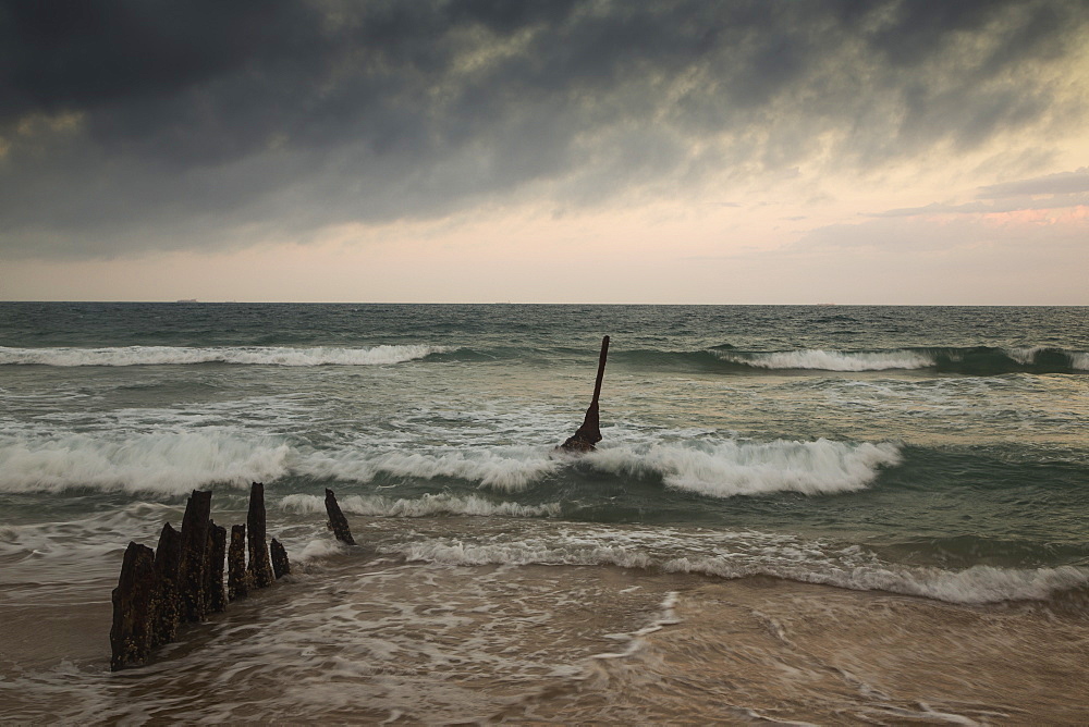 Waves Breaking Near The Shore At Sunset, Dicky Beach, Queensland, Australia