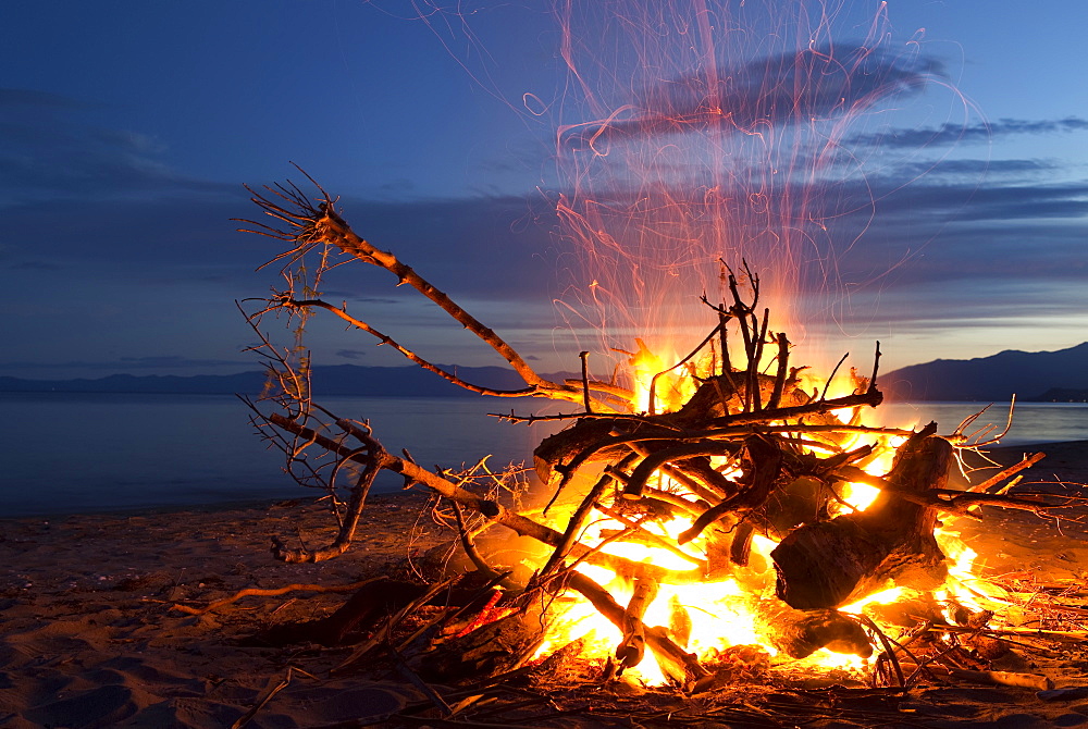 Bonfire On The Beach At Golden Bay, New Years Eve, South Island, New Zealand