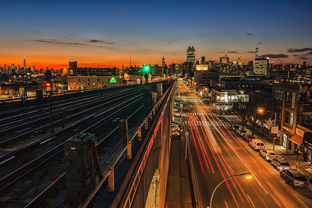 Sunset Over Sunnyside, Queens With Manhattan In Background, New York City, New York, United States Of America