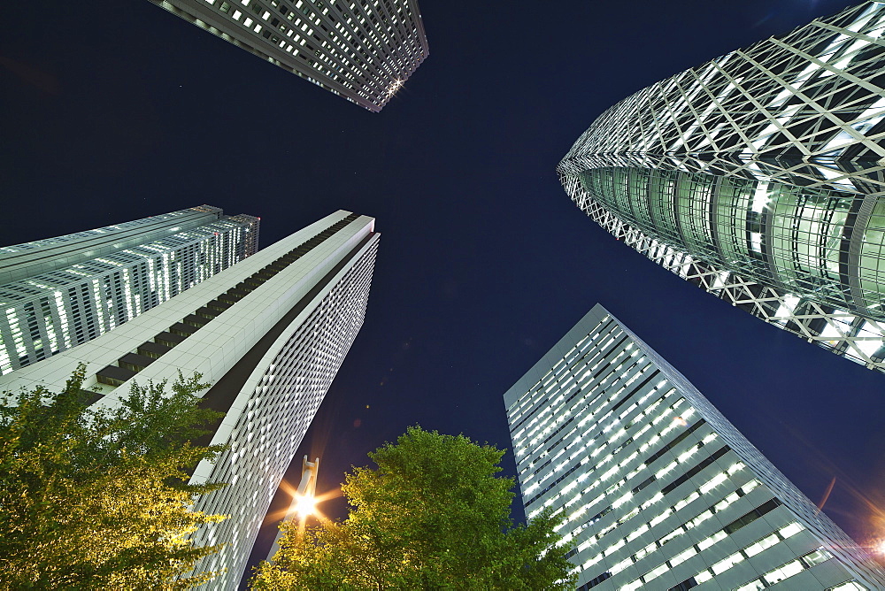 Skyscrapers Illuminated At Nighttime, Tokyo, Japan