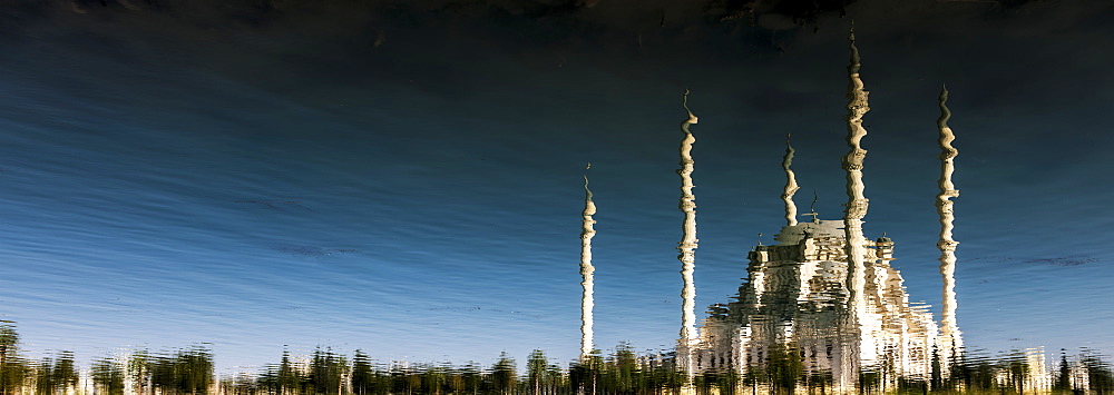 Sabanci Mosque Reflected In The Seyhan River, Adana, Turkey