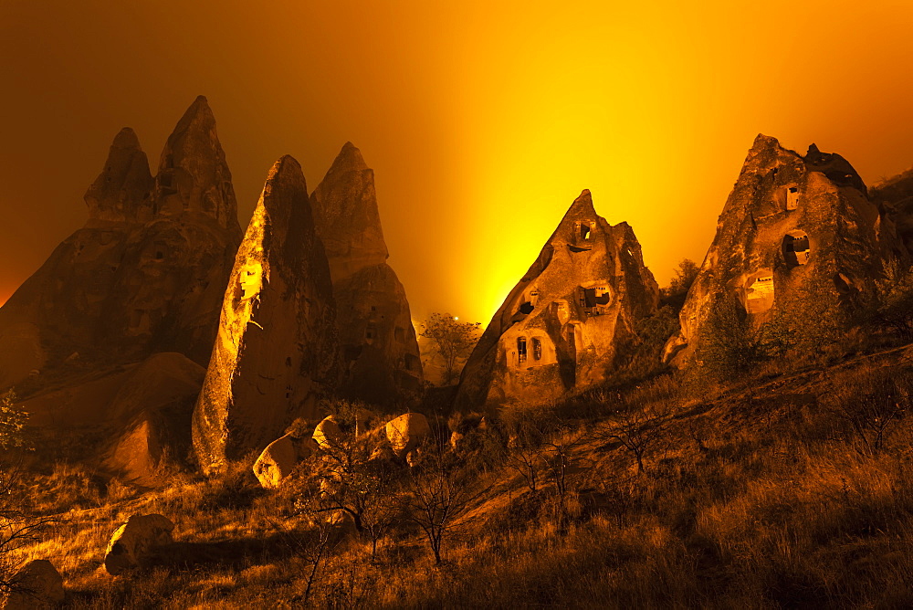 Cave Homes In Rock Formations And Fairy Chimneys, Goreme, Cappadocia, Turkey