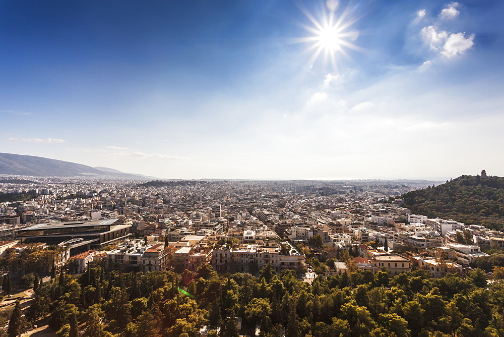 View Of Athens From The Acropolis Towards The Southwest, The Saronic Golf Of Mediterranean Can Be Seen In The Distance, Athens, Greece