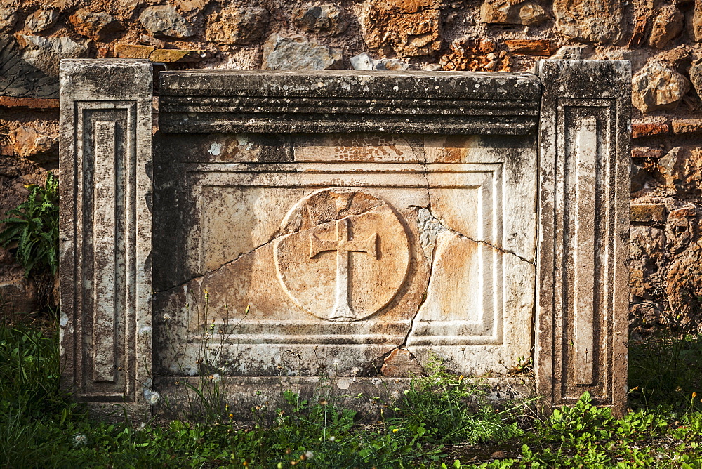 Cracked Stone Structure With A Cross, Delphi, Greece