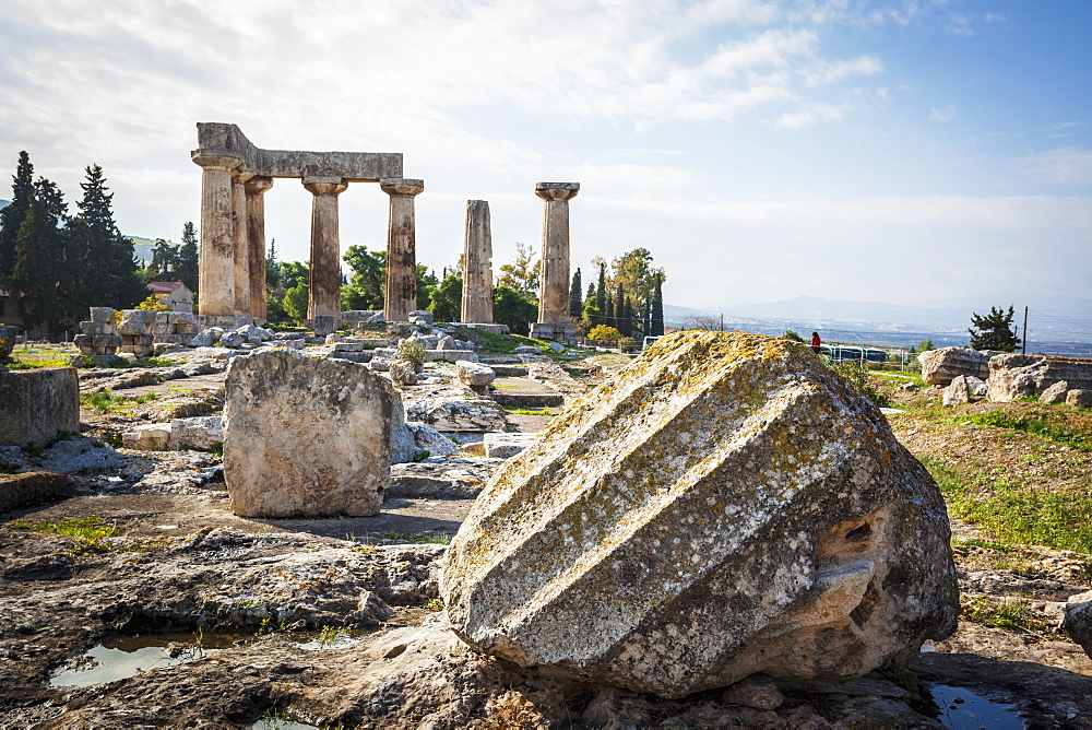 Stone Ruins With Columns And A Boulder, Corinth, Greece