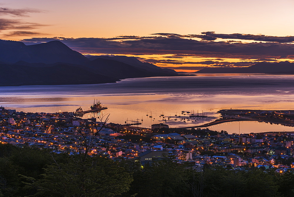 Orange And Purple Pre-Dawn Light Over Ushuaia, Ushuaia, Antarctica