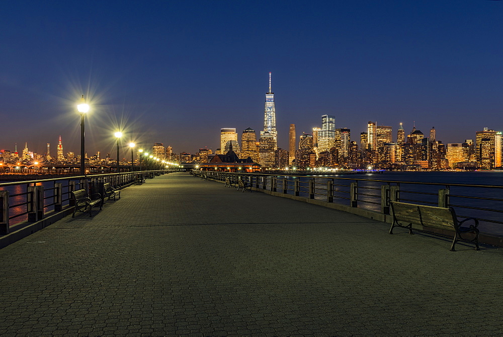 Manhattan Skyline At Twilight, Liberty State Park, Jersey City, New Jersey, United States Of America