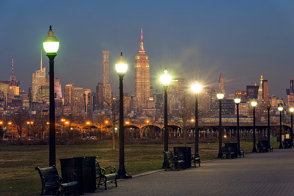 Manhattan Skyline At Twilight, Liberty State Park, Jersey City, New Jersey, United States Of America