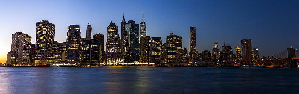 Lower Manhattan Skyline At Sunset, New York City, New York, United States Of America