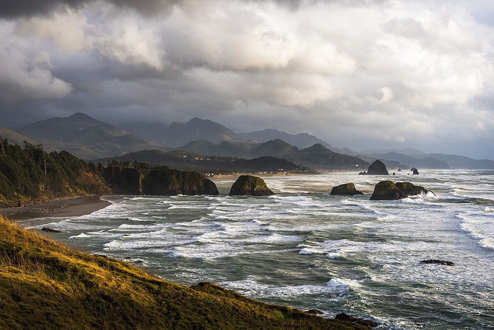 Clouds Hang Low Over The Oregon Coast, Cannon Beach, Oregon, United States Of America