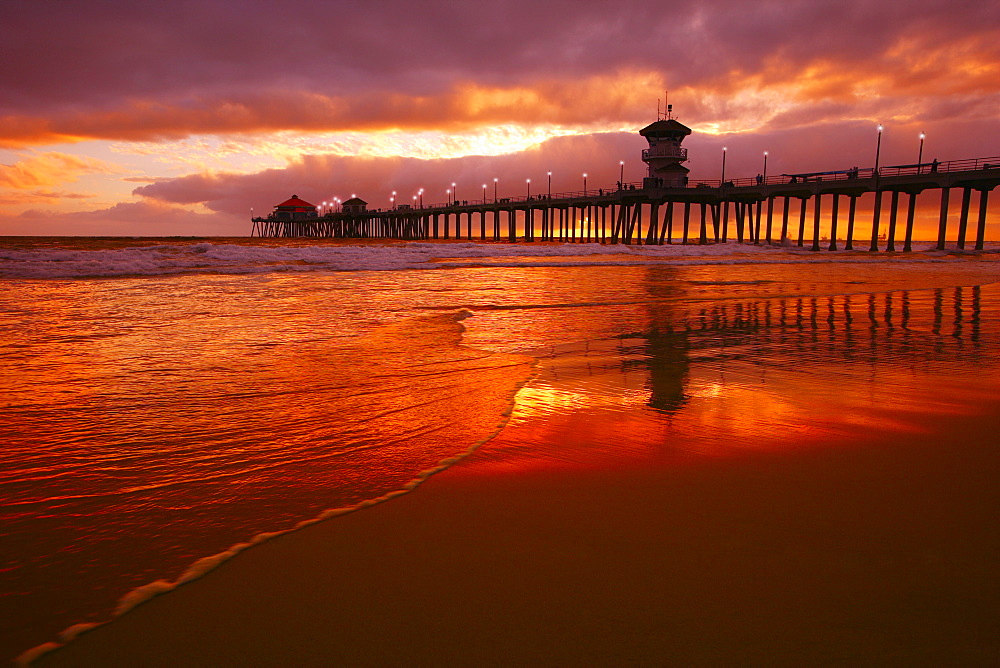 Huntington Beach At Sunset, California, Usa