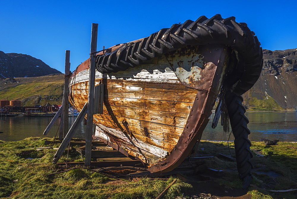 Abandoned Old Rowing Boat On Wooden Blocks, Antarctica