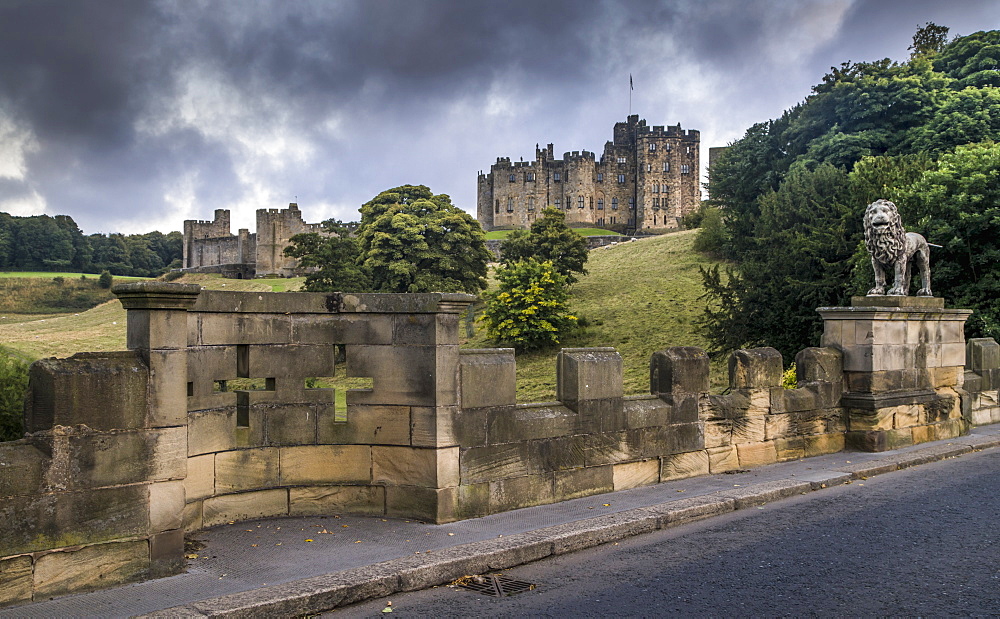 Alnwick Castle With Crosses In The Stone Wall, Alnwick, Northumberland, England