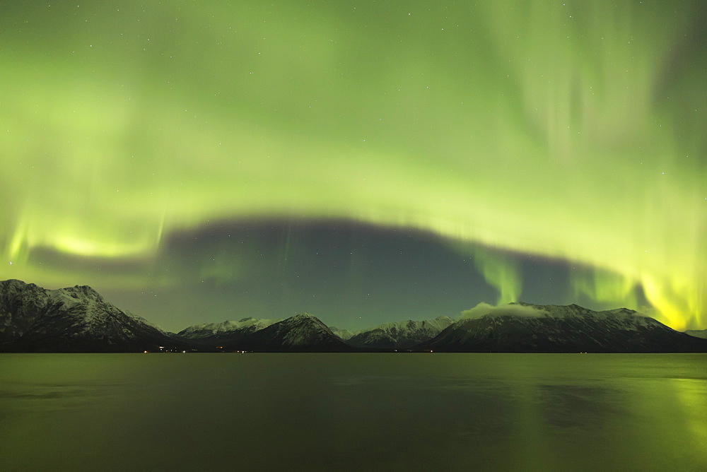 Aurora Borealis Dancing Above The Chugach Mountains And Turnagain Arm, Kenai Peninsula, Southcentral, Alaska