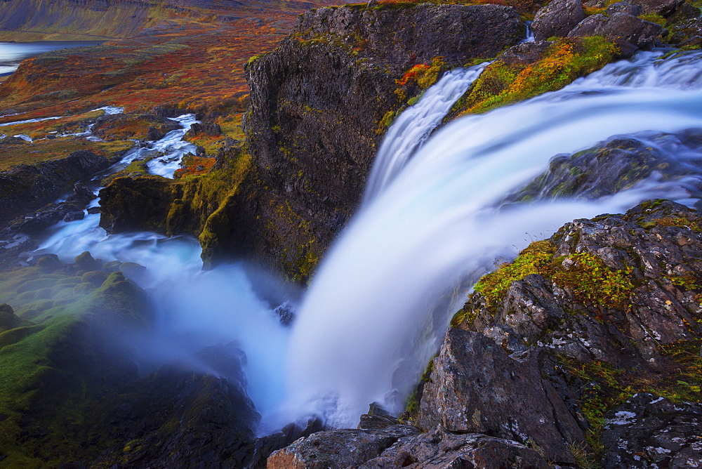 A Large Waterfall That Is Part Of The Dynjand Waterfall On The Westfjords, Iceland