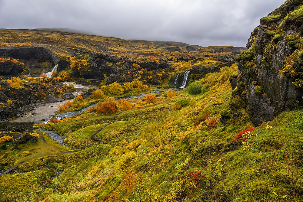 A Group Of Waterfalls Collectively Known As Gjain, Iceland