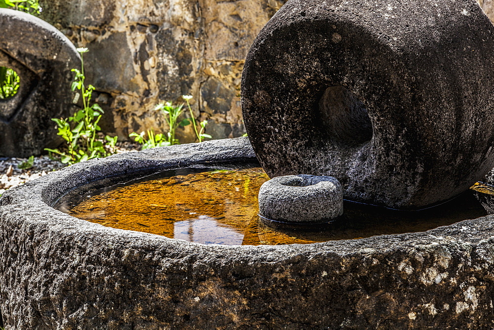 Old Millstone From The Time Of Christ That Was Uncovered In Capernaum On The North Shore Of The Sea Of Galilee, This Grinding Wheel Which Could Work Even Today, Capernaum, Israel