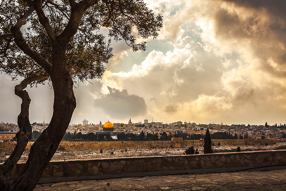 The Spectacular View Looking Across From The Mount Of Olives Toward The Eastern Gate Of The Old City Of Jerusalem, Taken From The Dominus Flevit Church (Built On The Traditional Spot Where Jesus Wept Over The City), Jerusalem, Israel