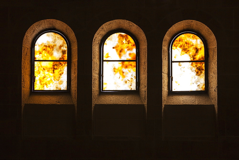 Three Arched Windows In A Church, Tabgha, Israel