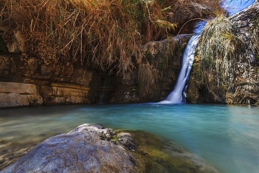 David And His Men Stayed In Ein Gedi And Certainly Enjoyed The Fresh Water Falling From The Desert Plateau Above. There Are Several Waterfalls Of Differing Sizes That Make There Way Down To The Dead Sea Below, Ein Gedi, Israel