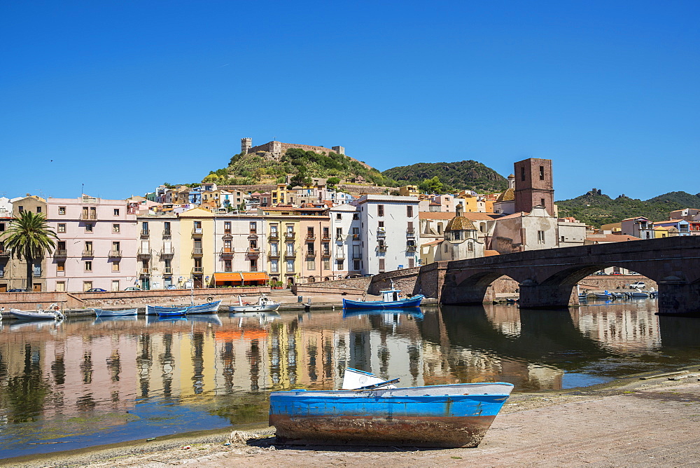 Bosa And Serravalle's Castle As Seen From The River Temo, Sardinia, Italy