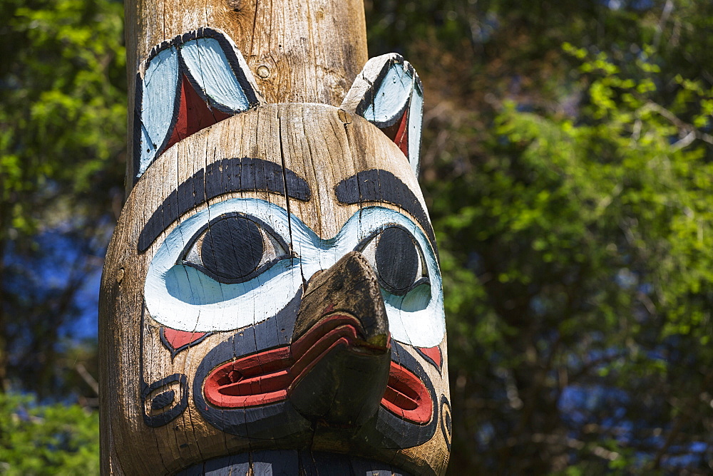 Detail Of A Raven Figure Carved Into A Totem Pole, Totem Bight State Historical Park, Ketchikan, Southeast Alaska, USA, Spring