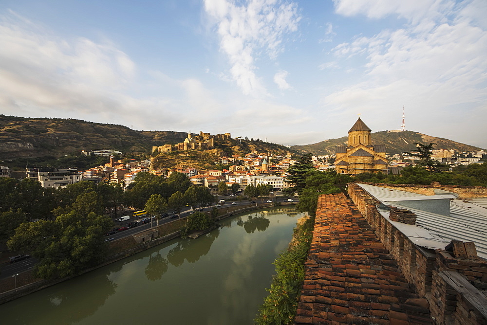 Panoramic View Of The Mtkvari River With The Narikala Fortress, Tbilisi, Georgia