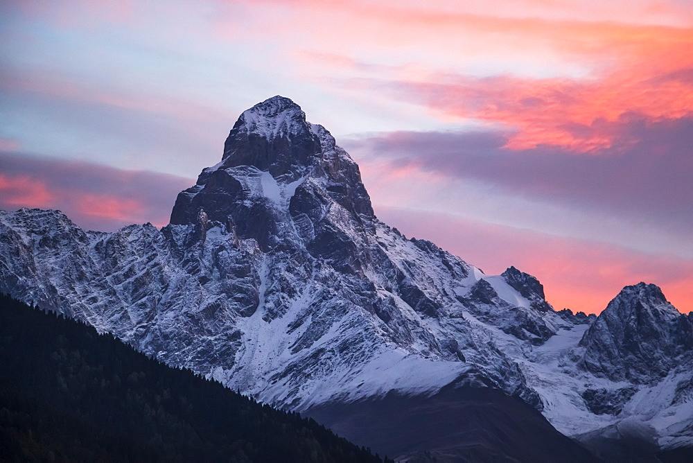 Mount Ushba At Dawn, Caucasus Mountains, Zemo Svaneti National Park, Samegrelo-Zemo Svaneti, Georgia