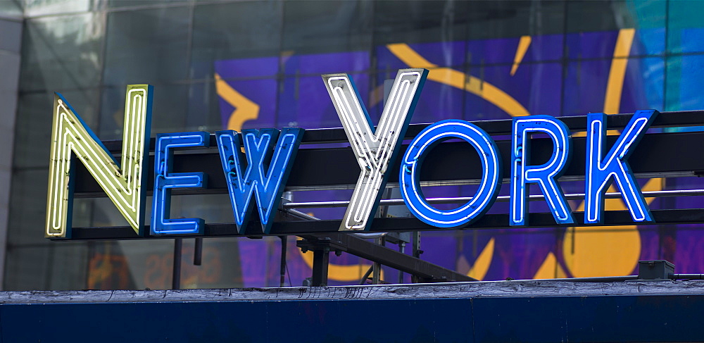 Neon Sign For New York In Times Square, New York City, New York, United States Of America