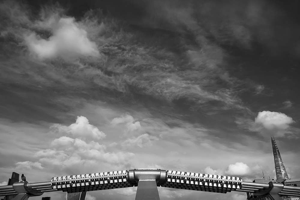 View Of The Sky And The Shard From Millennium Bridge Against A Dramatic Spring Sky, London, England