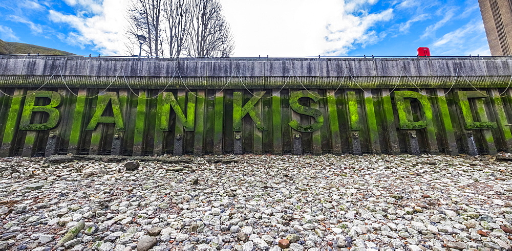 Large Algae Covered Letters Along The River Thames Bank, Bankside, London, England