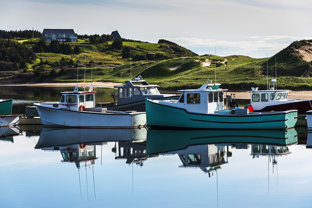 Fishing Boats In The Tranquil Harbour, Mabou, Nova Scotia, Canada