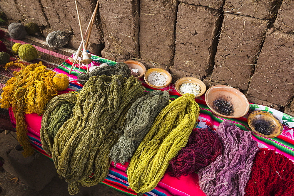 In Amaru Community Of Sacred Valley Near Urubamba, Traditional Native Dyes Used On Wool, Urubamba Province, Cusco, Peru