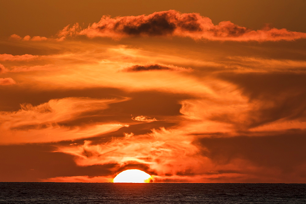 The Setting Sun Observed From The Kona Coast, Kona, Island Of Hawaii, Hawaii, United States Of America