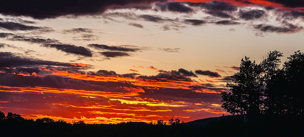 Dramatic Sky At Sunset With Silhouette Of Trees And Landscape, Foster, Quebec, Canada