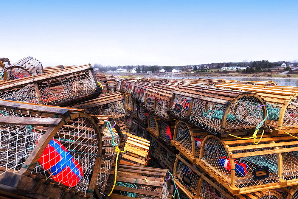 Lobster Traps Stacked On The Wharf, Ingonish, Cape Breton, Nova Scotia, Canada