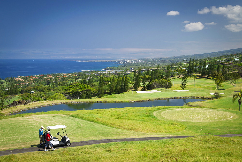 Golfers On Golf Course, Kona Country Club, Kailua Kona, Island Of Hawaii, Hawaii, United States Of America