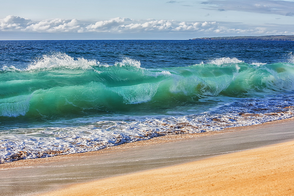 Turquoise Ocean Water In A Curled Wave Along The Beach, Hawaii, United States Of America